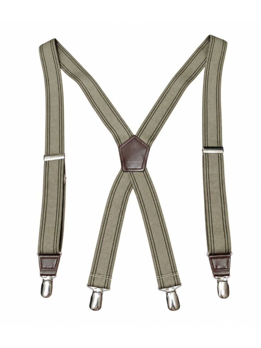 Suspenders X Back Adjustable Khaki Brown Striped 4 Clip Formal Wedding Preppy